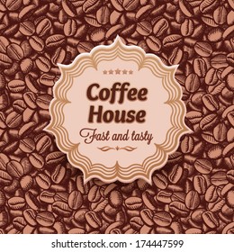 Label on coffee beans vector seamless. Hand drawn illustration