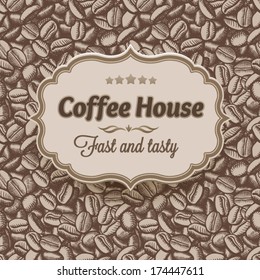 Label on coffee beans vector seamless. Hand drawn illustration
