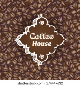 Label on coffee beans vector seamless. Hand drawn illustration