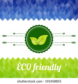 Label on color background made of triangles. Vector background with geometric shapes.