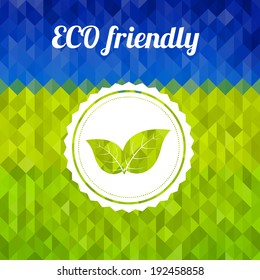 Label on color background made of triangles. Vector background with geometric shapes.