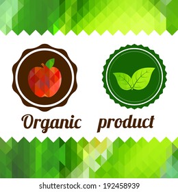 Label on color background made of triangles. Vector background with geometric shapes.