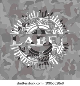 Label on grey camo pattern