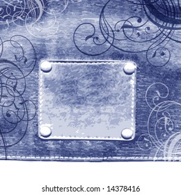 Label on a jeans fabric & floral ornament