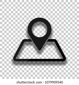label on map. simple silhouette. Black glass icon with soft shadow on transparent background