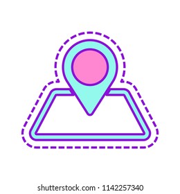 label on map. simple silhouette. Colored sketch with dotted border on white background