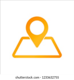 label on map. simple silhouette. Orange sign with low light on white background