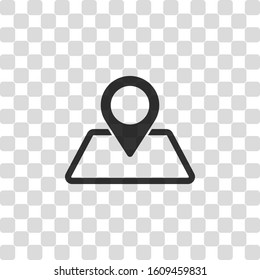 label on map. simple silhouette. Black symbol on transparency grid