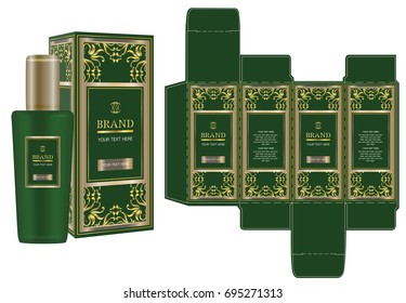 Label on packaging container with green luxury box design template and mockup box. Illustration vector