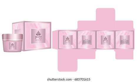 Label on packaging container with luxury box design template and mockup box. Pink set. Illustration vector