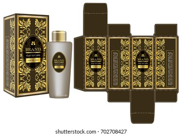 Label on packaging container with luxury box design template and mockup box. Illustration vector