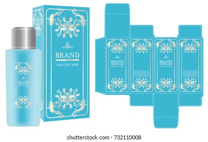 Label on packaging container with luxury box design template and mock-up box. Vector illustration.