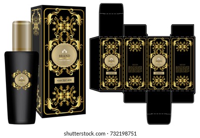 Label on packaging container with luxury box design template and mock-up box. Vector illustration.