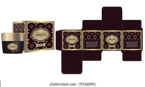 Label on packaging container with luxury box design template and mockup box. illustration vector.