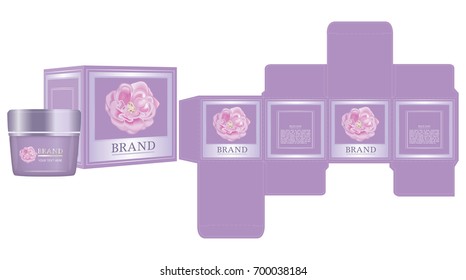 Label on packaging container with rose flower box design template and mockup box. Illustration vector