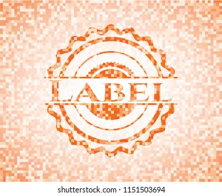 Label orange tile background illustration. Square geometric mosaic seamless pattern with emblem inside.