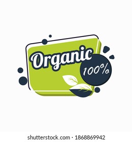 Label organic guaranteed product. Eco fresh nutrition sticker, bio and eco farm packaging, market lettering organic. Vector illustration