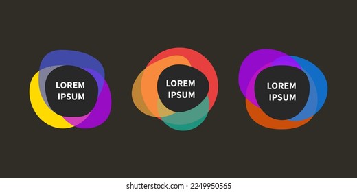 Label, organic shapes, abstract web frame, border. Set of round random stickers