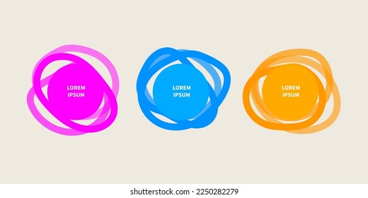 Label, organic shapes, abstract web frame, border. Set of round random stickers
