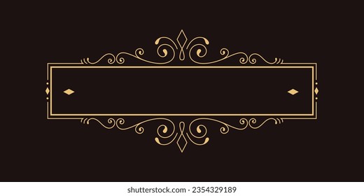 Label ornament vintage luxury frame wedding invitation card text box title border islamic ornament editable golden background