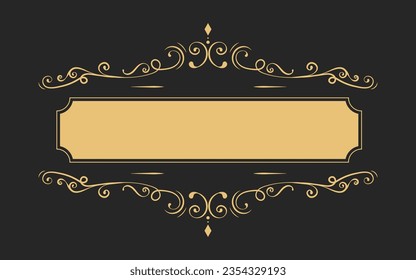 Label ornament vintage luxury frame wedding invitation card text box title border islamic ornament editable golden background