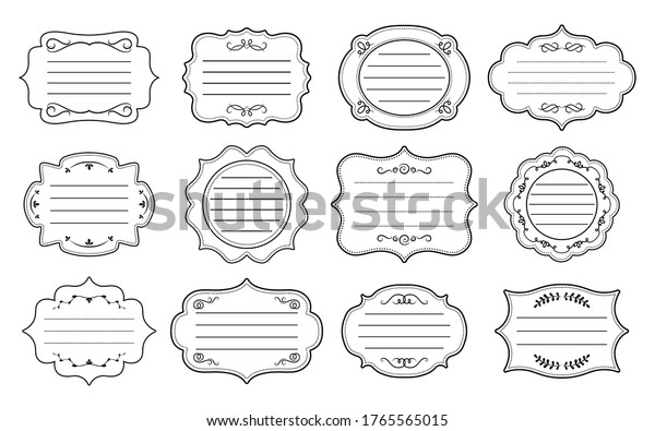 Label ornamental frames set for text.\
Elegant royal ornate sticker tag. Decorative vintage empty frame\
collection. Old retro divider, curl and swirl calligraphic.\
Isolated vector\
illustration