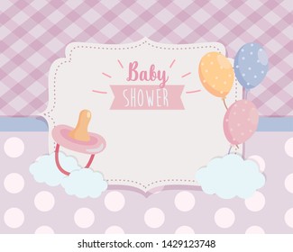 label of pacifier with balloons and ribbon decoration