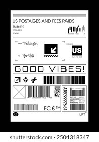 Label pack design. Vector graphic asset for streetwear design. Retro futuristic element in Y2K for apparel, clothing and poster design