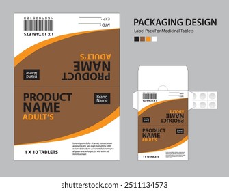 Label pack for medicinal tablets, label medicine paper design, medicine packaging design, healthcare product design. product label, realistic mock-up. geometric background concept. vector illustration