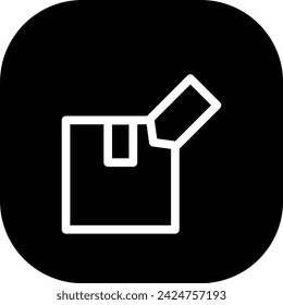 Icono de servicios de entrega de paquetes de etiquetas con estilo de contorno de línea rellena negra. plantilla, embalaje, etiqueta, producto, paquete, diseño, etiqueta. Ilustración vectorial