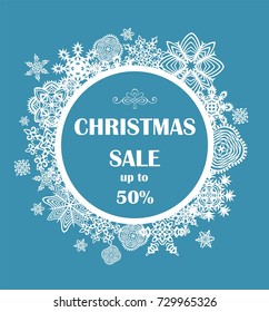 Label with paper snowflakes for Xmas sale