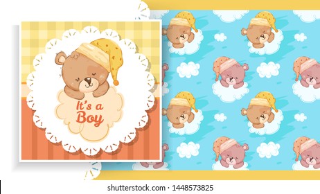 Label of party banner with teddy bear