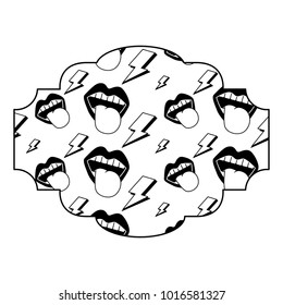 label pattern retro mouth tongue out rock and roll