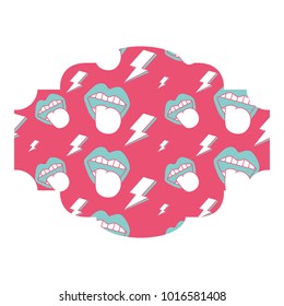 label pattern retro mouth tongue out rock and roll