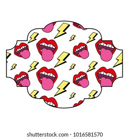 label pattern retro mouth tongue out rock and roll