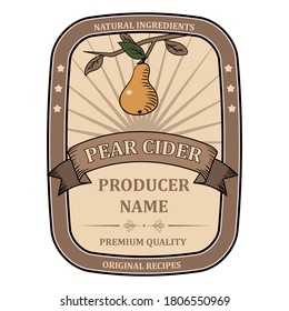 label for Pear Cider template retro vector isolated