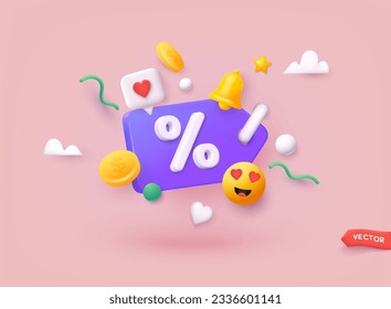 	
Label with percent, check mark and discount. App icon. 3D Web Vector Illustrations.