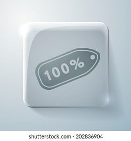 label percent. Glass square icon with highlights