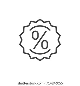 Label with percent sign line icon, outline vector sign, linear style pictogram isolated on white. Discount symbol, logo illustration. Editable stroke. Pixel perfect vector graphics