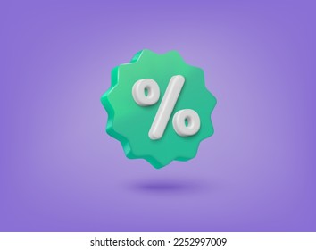 Label with percent vector icon. Turquoise blot with white discount special. 3D Web Vector Illustrations. 