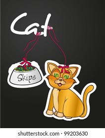 label pets: cat an food, vector illustration