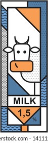 A label with a picture of a cow for milk packaging in the style of geometry