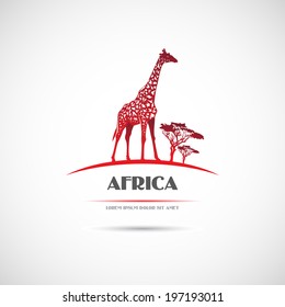 Label with a picture of a giraffe. Vector.