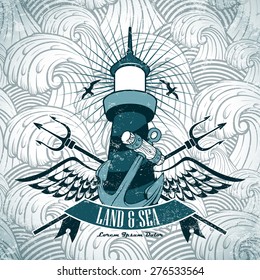 Label with a picture of the lighthouse