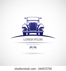 Label with a picture of an old car. Vector.