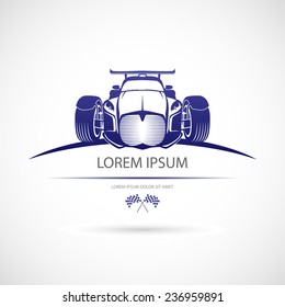 Label with a picture of a racing car. Vector.