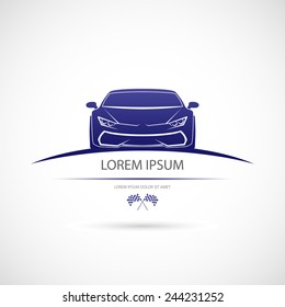 Label with a picture of a racing car. Vector