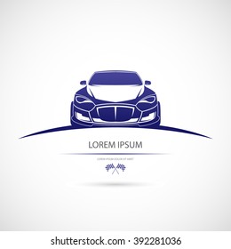 Label with a picture of a racing car. Vector.