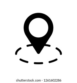 label or pin map on circle target, simple business icon. Black icon on white background