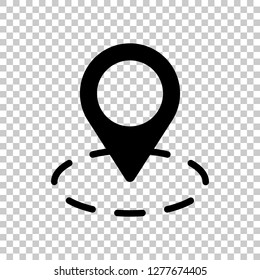 label or pin map on circle target, simple business icon. Black symbol on transparent background
